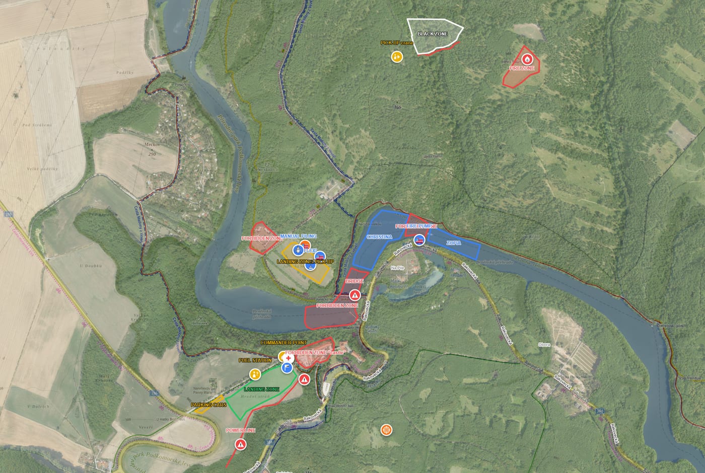 Obraz zásahu v aplikaci Situo — sektory, značky a zóny na mapě